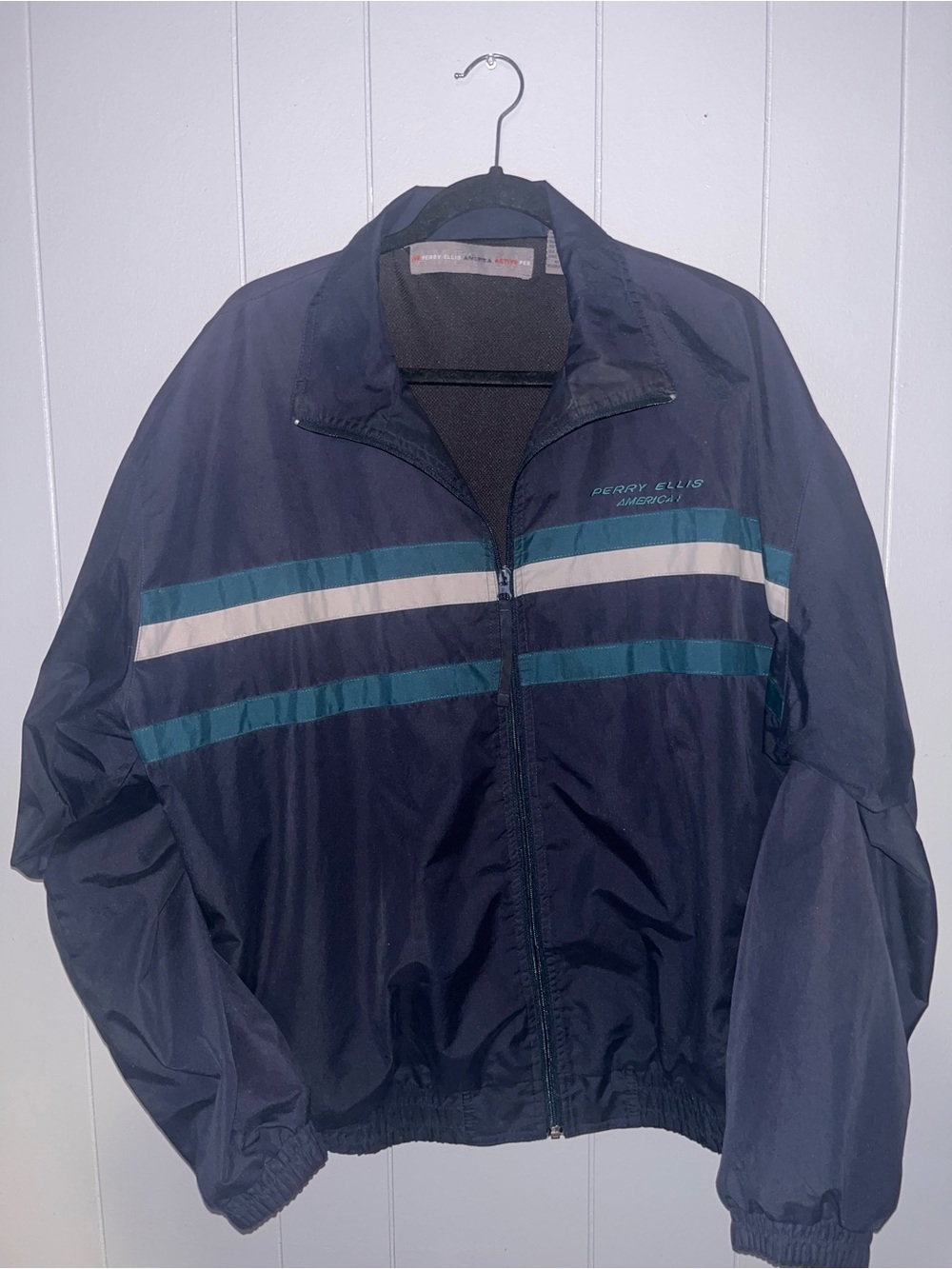 Vintage Perry Ellis America Windbreaker Jacket Mens XL 90s Colorblock Navy Teal